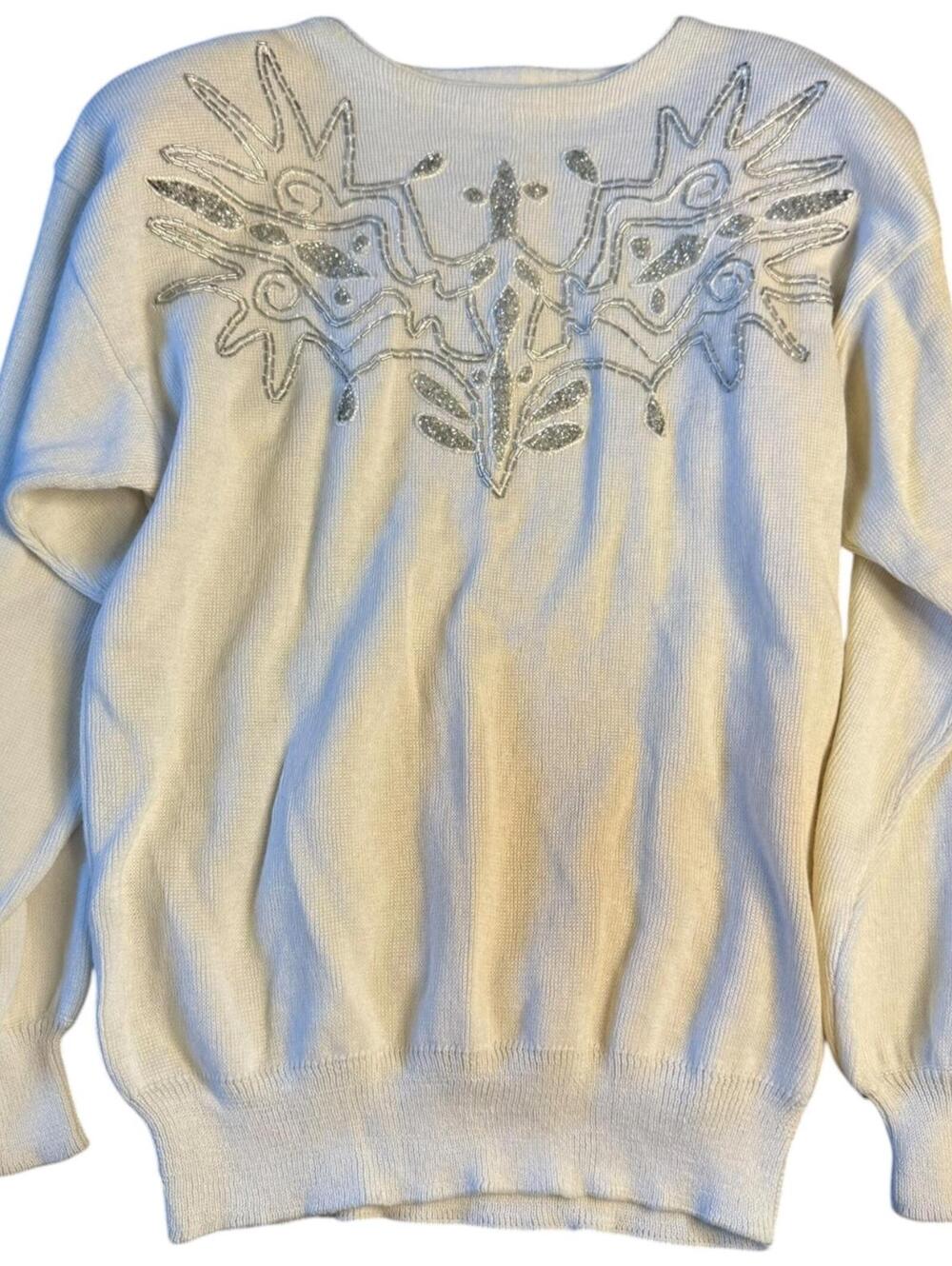 Bonnie Boerer Piret Cream Silver Beaded Sweater Hong Kong - Small